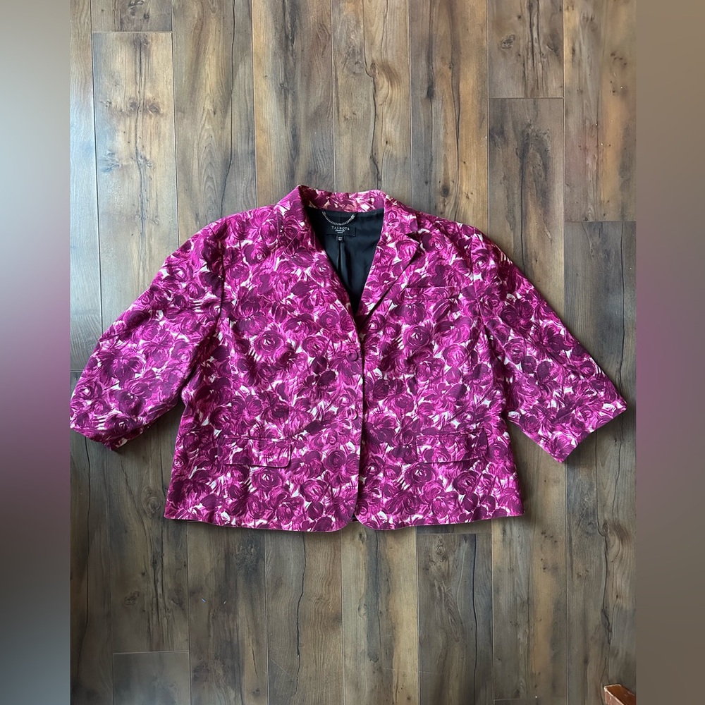 Talbots Pink Floral Blazer Jacket Plus Size 22W Rose Print Statement - Picture 2 of 7